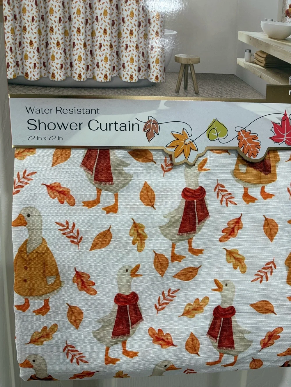 Water Resistant Fall Goose Shower Curtain - White & Orange
